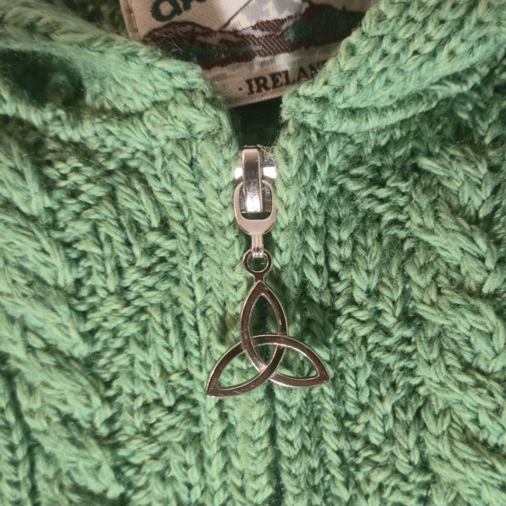 Aran Crafts Sz 2-3Y Green Merino Wool Irish Fisherman Zip Hooded Vest - Picture 6 of 10